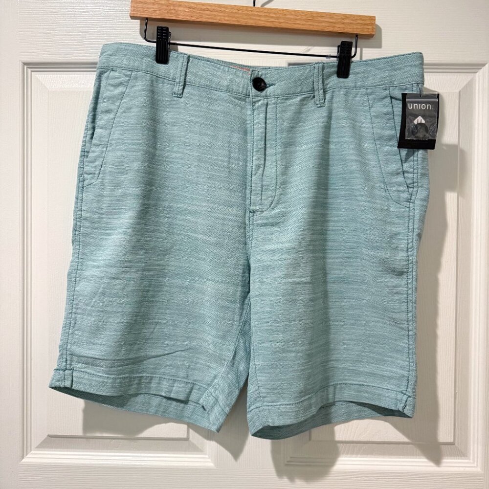 NWT Union Anchor Twill Chino Shorts Teal Turquoise Bayou Blue Cotton Mens 36